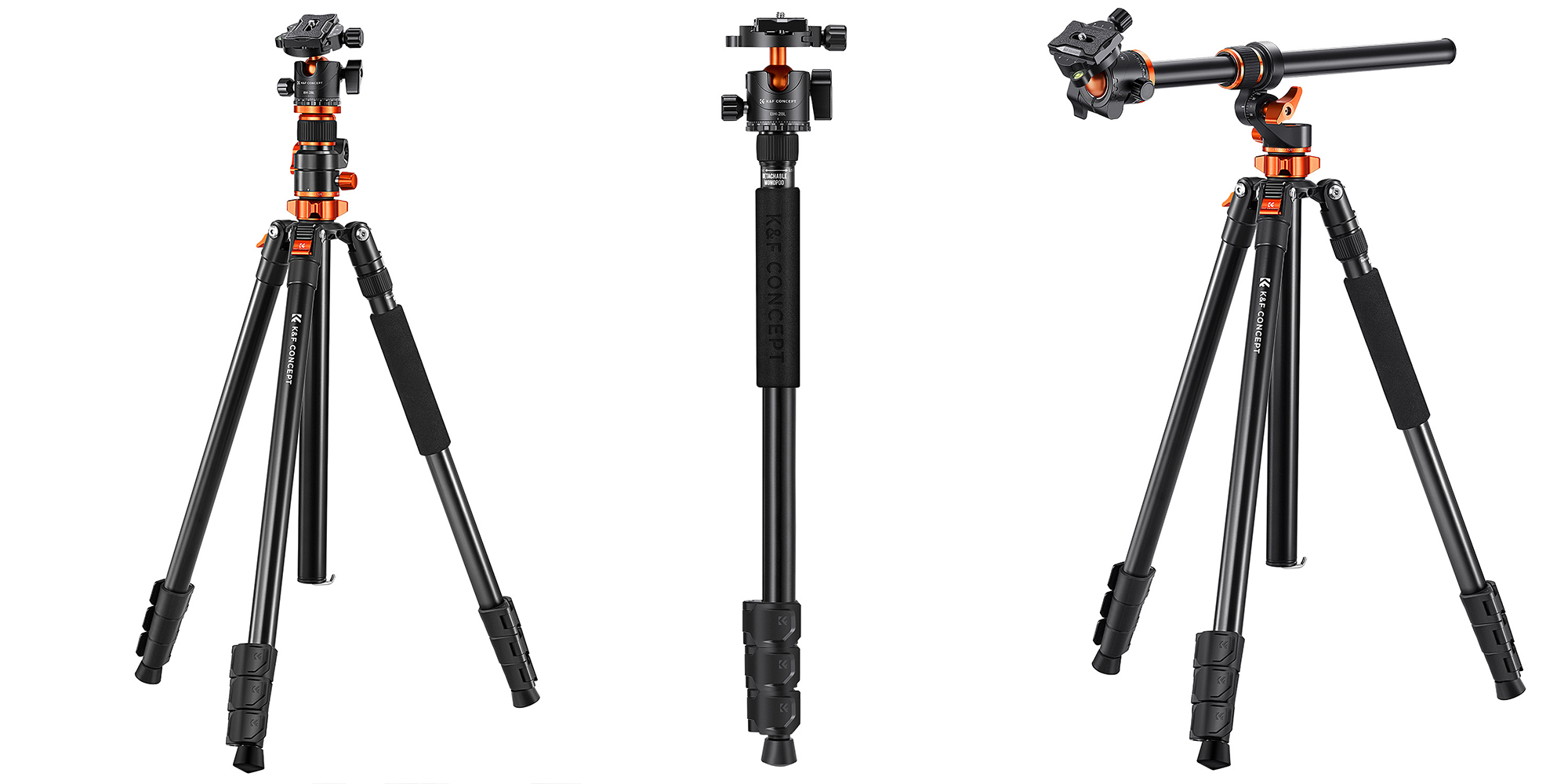 Statyw K&F Concept T254A7 z głowicą kulową BH-28L - Zintegrowany monopod